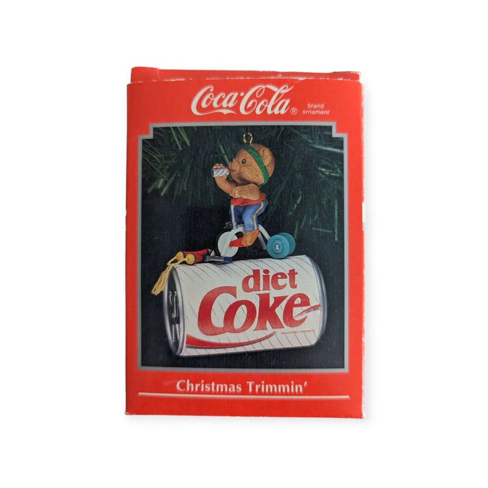 Vintage 1992 Enesco Diet Coke Bear Christmas Ornament
